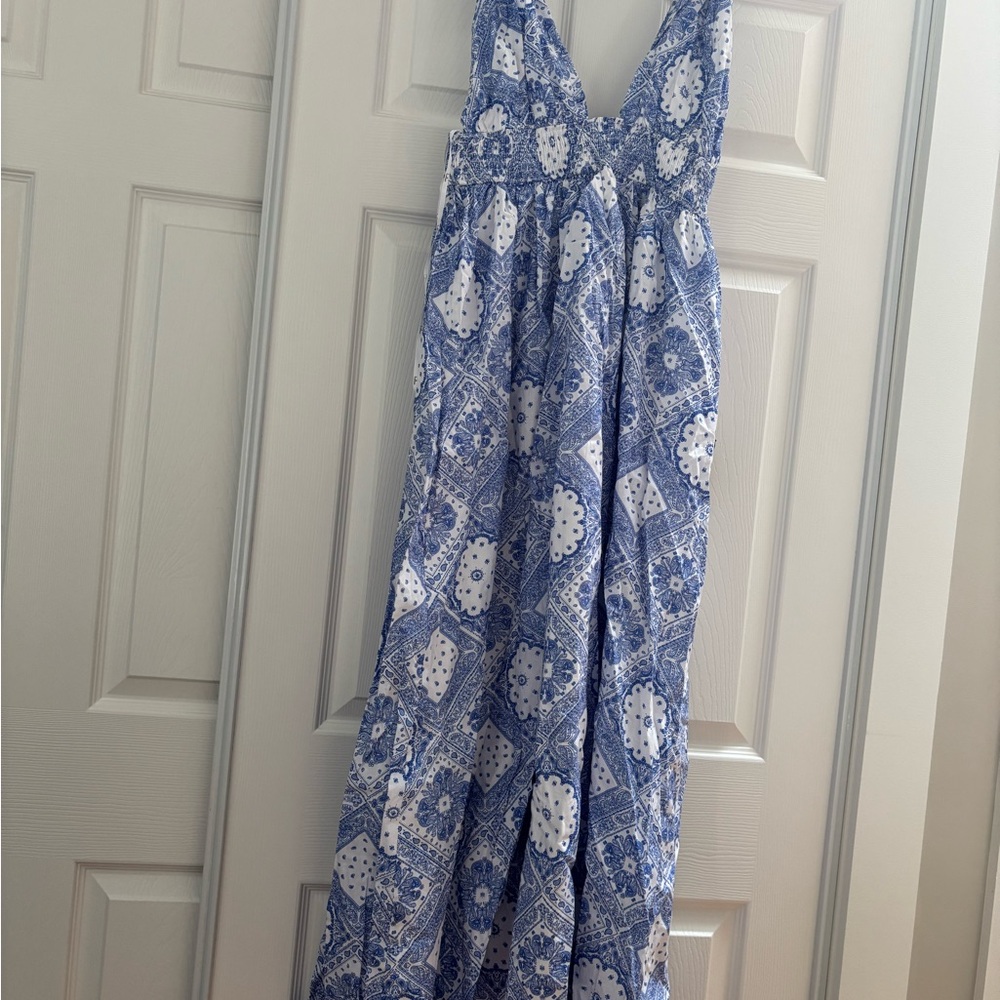 Lulu's Blue and White Sleeveless Maxi Sundress - Picture 6 of 7